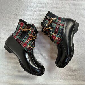 J.Crew Sperry Saltwater Plaid Navy Boots Size 6M Waterproof Rubber J9516 NWOT